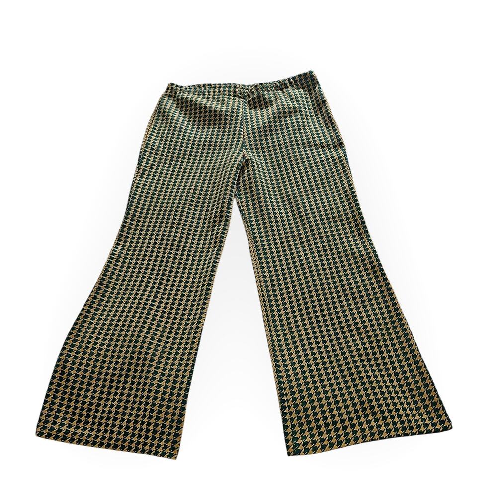 Vntg Sears Houndstooth Wide Leg Pants 80s Retro Green Tan MCM Sz 30